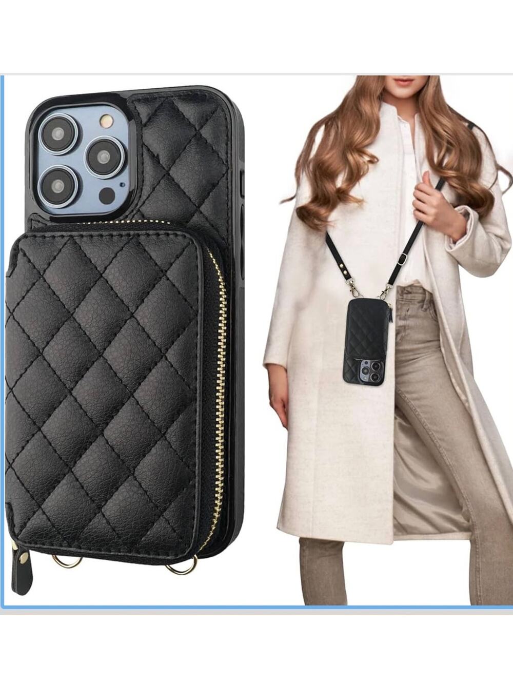 Bocasal Crossbody Wallet Case for iPhone 14 Pro Leather Zipper Handbag Purse